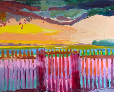 Her zaman pembe değildir, ama bazen öyledir, 2024, panel üzerine yağlıboya by Barbara Hoogeweegen