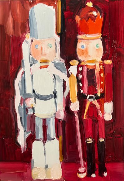 fındıkkıranlar, 2024, tahta üzerine yağlıboya by Barbara Hoogeweegen