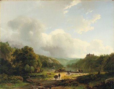 Dalgalı bir arazide mavnanın boşaltılması, 1831 by Barend Cornelis Koekkoek