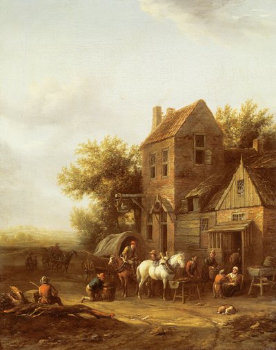 Bir Han Dışında Atlarını Sulayan Gezginler by Barend Gael or Gaal
