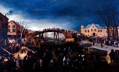 Artistik Buz Pateni Yapan ve Oynayan Bir Kış Manzarası, c.1640-50 (panelde yağlı boya) by Barent (follower of) Avercamp