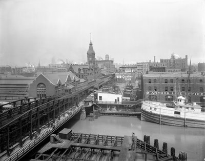 Alaska vapuru Wells Street, Chicago, Illinois, ABD, 1905 dolaylarında demirledi (s/b fotoğraf) by Barnes and Crosby