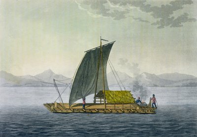 Guayaquil, Ekvador limanından ayrılan bir sal, 'Le Costume Ancien et Moderne', Cilt II, plaka 9, Jules Ferrario tarafından, Paolo Fumagalli tarafından oyulmuş, c.1820s-30s yayınlandı by Baron Friedrich Alexander von Humboldt