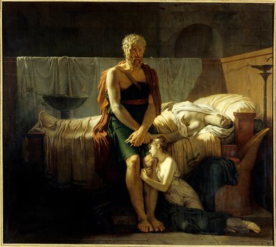 Marcus Sextus'un dönüşü Sylla'nın yasaklarından kaçan Marcus Sextus (hayali figür), dönüşünde, kızını gözyaşları içinde, ölen karısının yanında bulur - Tablo Pierre Narcisse (Pierre-Narcisse) Guerin (1774-1833) 1799 Dim 2 ,17 x 2,43 m Paris by Baron Pierre Narcisse Guerin