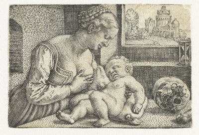 Meryem, göğsünde ve kafatasında çocukla by Barthel Beham