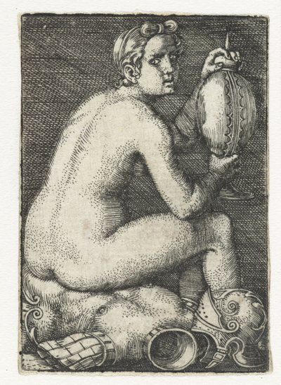 Zırh üzerinde oturan çıplak kadın by Barthel Beham