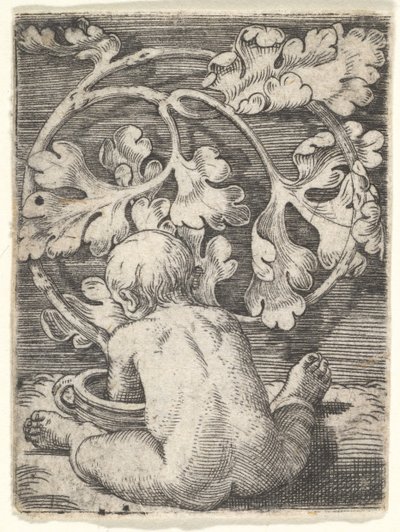 Bir Geminin Önünde Oturan Arkadan Görülen Çıplak Çocuk, 17. Yüzyılın ortalarında. by Barthel Beham