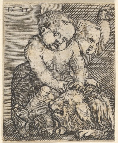 Köpekle Oynayan İki Erkek, 16. yüzyılın ortalarında. by Barthel Beham
