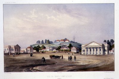 Bir Protestan Tapınağının görünümü, Singapur, gravür Alfred Leon Lemercier, c.1840 (el boyaması taş) by Barthelemy (after) Lauvergne