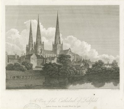 Lichfield Katedrali - Güney Batı Görünümü: gravür, 1796 by Bartholomew Howlett