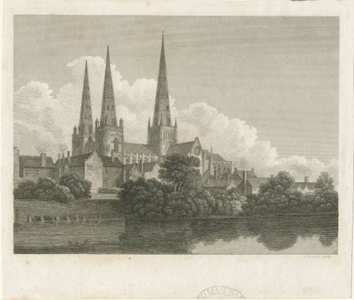 Lichfield Katedrali - Güney Batı Görünümü: gravür, nd [?1796] by Bartholomew Howlett