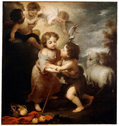İsa ve Vaftizci Yahya, 1655 ve 1660 yılları arasında Çocukken. by Bartolomé Esteban Murillo
