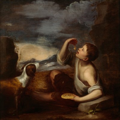 Bir İspanyol Oğlan ve Bir Köpek (tuval üzerine yağlıboya) by Bartolome Esteban (attr. to) Murillo