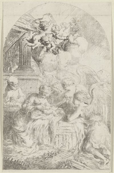 Üç Melek Tarafından Tapılan İsa Çocuk by Bartolomeo Biscaino
