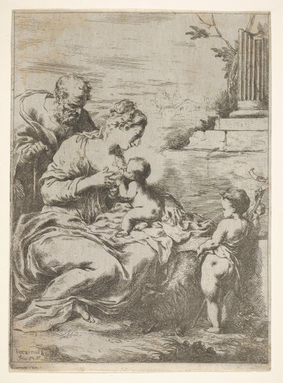 Sağda Vaftizci Yahya ile birlikte Kutsal Aile, 1650-57. by Bartolomeo Biscaino