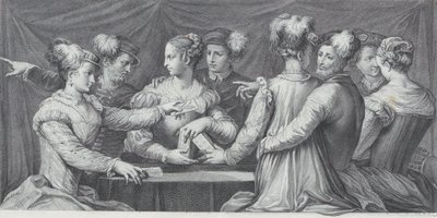 Bir grup zarif giyimli iskambil oynayan insan, 1740-68 by Bartolomeo Crivellari