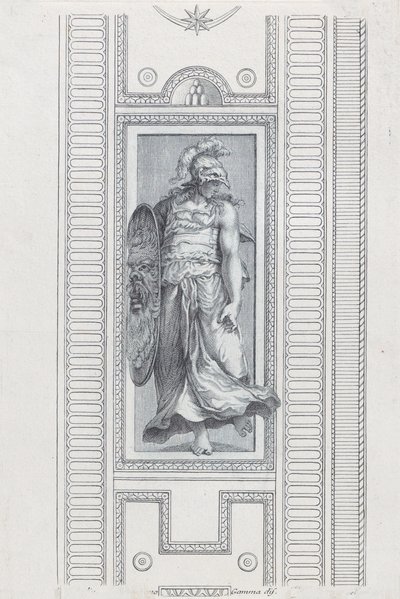 Levha 15: miğfer takan ve kalkan tutan mitolojik figür, 1756 by Bartolomeo Crivellari