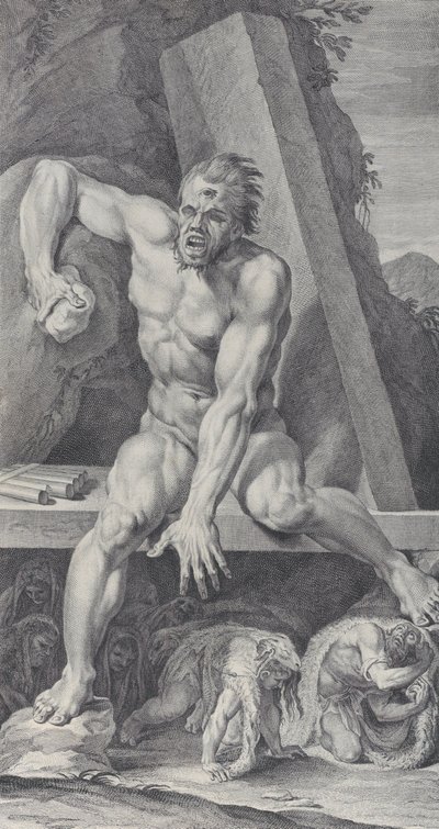 Levha 7: Ulysses ve onun mağarasının girişini koruyan kör Polyphemus,..., 1756 by Bartolomeo Crivellari