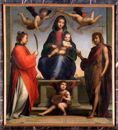 Aziz Vaftizci Yahya ve Aziz Stephen ile bakire ve çocuk (tuval üzerine tempera ve yağlı boya by Bartolomeo Fra