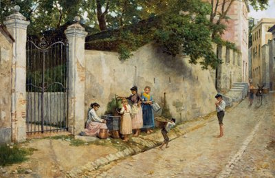 Çeşmede, Bartolomeo Giuliano (1825-1909), tuval üzerine yağlı boya, 64.5x100 cm by Bartolomeo Giuliano