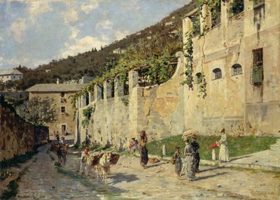 İnsanlar ve eşekler ile köy yolu by Bartolomeo Giuliano
