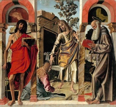 Meryem Magdalen ve Azizler Vaftizci Yahya ve Jerome ile Dirilen Mesih, c. 1492 by Bartolomeo Montagna