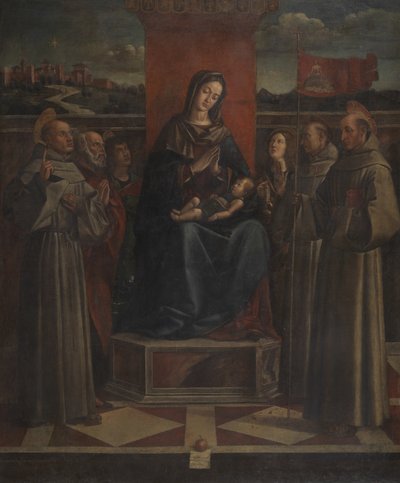 Altı Aziz ile Enthroned Bakire ve Çocuk, c.1500 by Bartolomeo Montagna