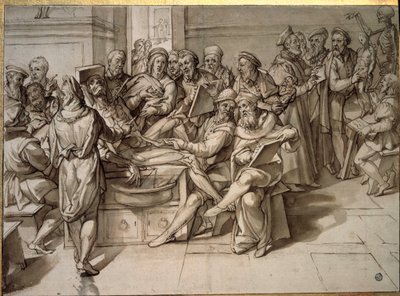 Michelangelo Buonarroti dit Michelangelo (Michelangelo veya Michel Ange) tarafından verilen anatomi dersi by Bartolomeo Passarotti