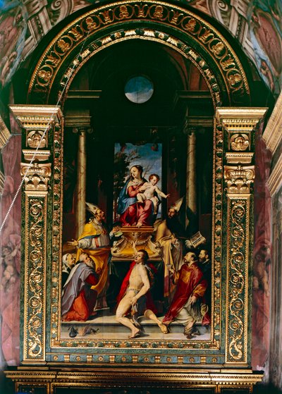 Aziz Anthony ile Enthroned Madonna ve Çocuk (panelde yağlı boya) by Bartolomeo Passarotti