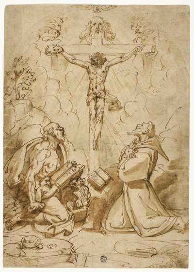 Aziz Jerome ve Assisi'li Francis, Üçlü Birliğe Tapıyor by Bartolomeo Passarotti