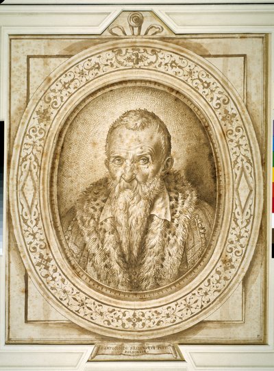 Simüle edilmiş çerçeveleme ile yaşlılıkta kendi kendine portre (kağıt üzerinde kalem ve kahverengi mürekkep) by Bartolomeo Passarotti