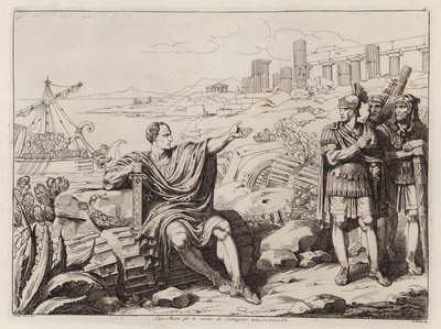 Gaius Marius Kartaca kalıntıları arasında otururken (gravür) by Bartolomeo Pinelli