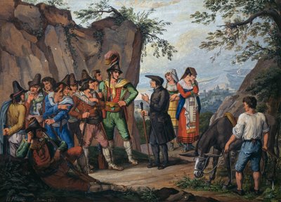 Eşkıya Gasparone ve Başrahip Pellegrini arasında teslim olma müzakereleri by Bartolomeo Pinelli