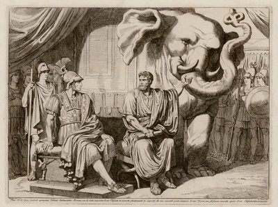 Epiruslu Pyrrhus ve fili (gravür) by Bartolomeo Pinelli