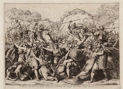 Sabine kadınları kendi orduları ile Roma ordusu arasında barış yapıyor (gravür) by Bartolomeo Pinelli