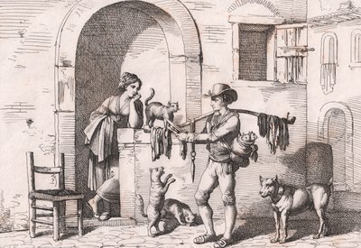 Carnacciaro, kedi etinin sokak satıcısı, Bartolomeo Pinelli tarafından gravür (Roma by Bartolomeo Pinelli