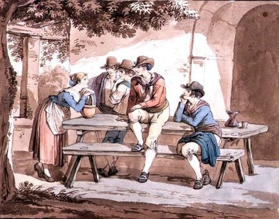 Pergola Altı (kağıt üzerine kurşun kalem üzerine sulu boya) by Bartolomeo Pinelli