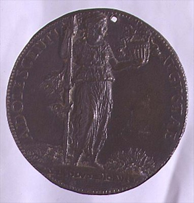 Bir asa tutan bir kadın figürünü gösteren portre madalyası (bronz) (tersi için bkz. 96845) by Bartolommeo Melioli