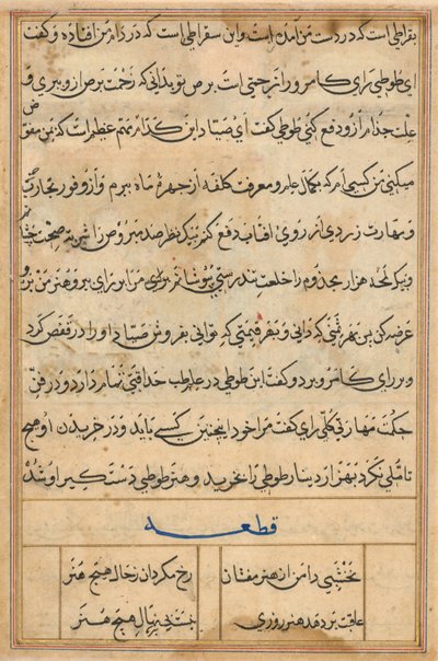 Bir Papağan Tuti-nama Masallarından sayfa: metin sayfası, c. 1560. by Basavana