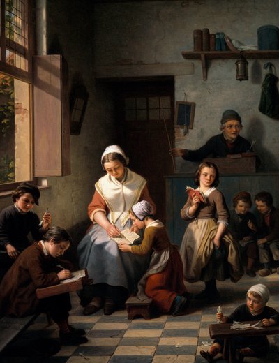 Okul odası. Basile de Loose (1809-1885) tarafından yapılan resim by Basile de Loose