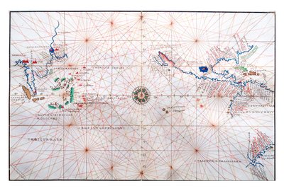 Çin, Seylan ve Filipinler ile Yengeç ve Oğlak Dönencelerini gösteren navigasyon tablosu, c.1540 by Battista Agnese