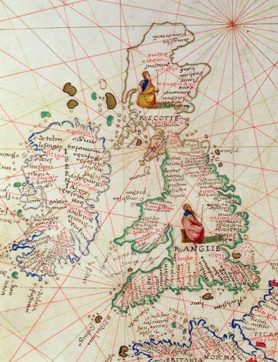 İngiltere ve İskoçya Krallıkları, 33 Haritada bir Dünya Atlasından, Venedik, 1 Eylül 1553 (parşömen üzerine mürekkep) (330949