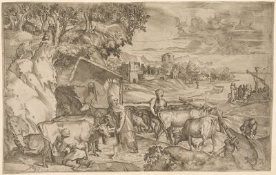 Sığır ile manzara by Battista Angolo del Moro