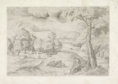 Harabeler, Bir Şehir ve Gezginlerle Panoramik Manzara Landschap çobanla tanıştı by Battista Angolo del Moro