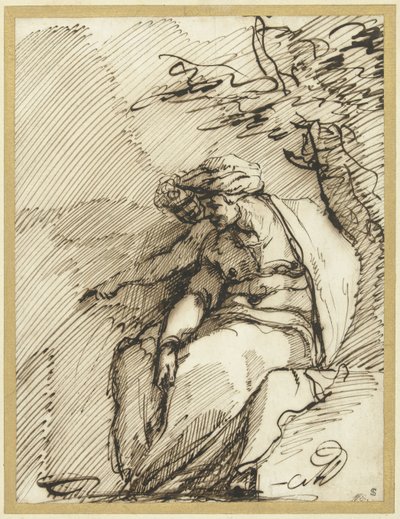 Bir ağacın altında bir dahi ile Sibylle by Battista Franco (possibly)