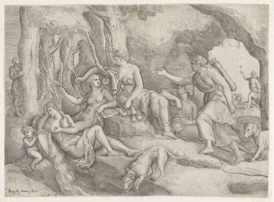 Diana ve perileri by Battista Franco