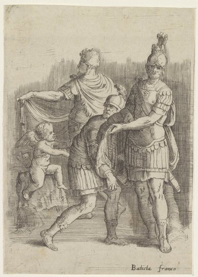 Üç asker ve bir putto by Battista Franco