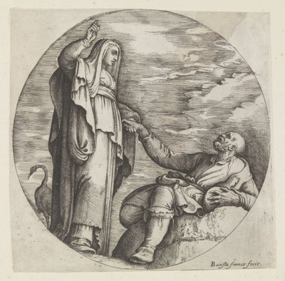 Din zavallı yaşlı bir adamı teselli eder by Battista Franco