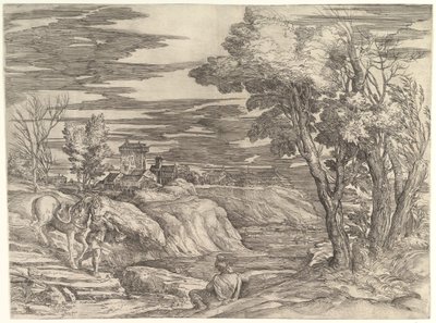 Bir Süvari ve Damatıyla Manzara, yaklaşık. 1552-61. by Battista Franco Veneziano