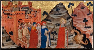 Papa St. Sylvester, tarpeian kayanın ejderhasını yendi (panelde tempera) by Battista da Vicenza
